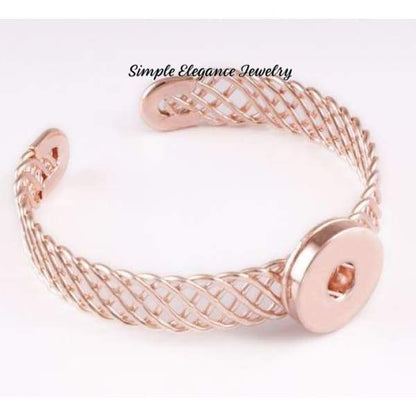 Cuff Woven Band Snap Bracelet 18mm-20mm Snaps - Rose Gold - Snap Jewelry