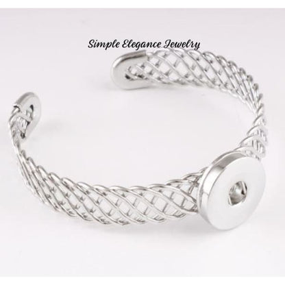 Cuff Woven Band Snap Bracelet 18mm-20mm Snaps - Silver - Snap Jewelry