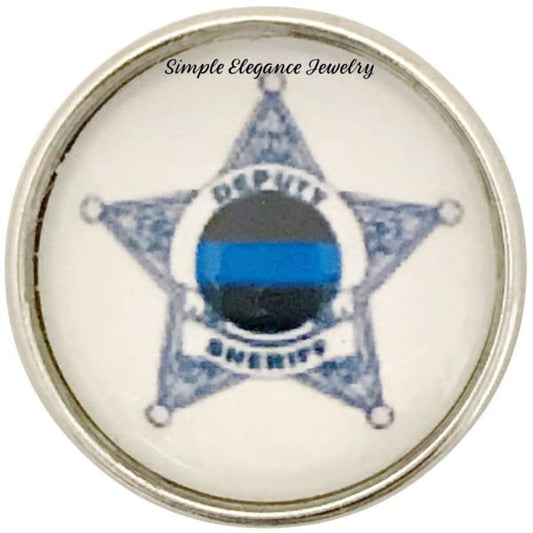 Deputy Sheriff Blue Line Badge Snap Charm 20mm - Snap Jewelry