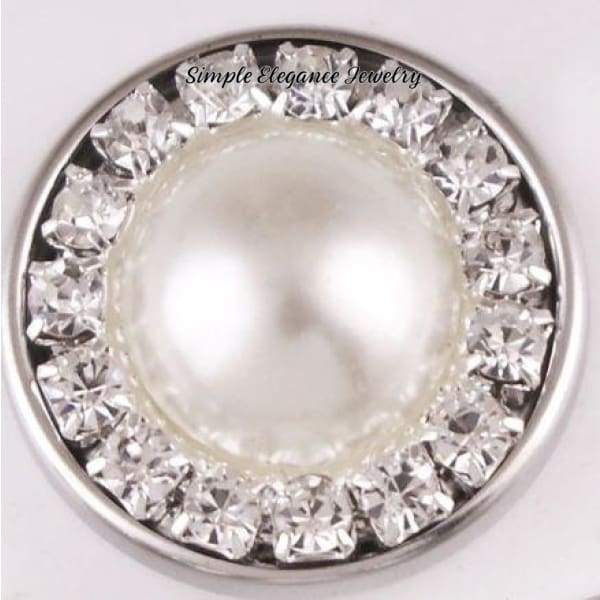 Diamond Accented Stone Snap Charm 20mm for Snap Charm Jewelry - Pearl - Snap Jewelry
