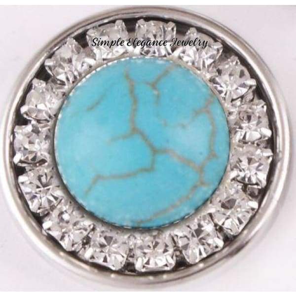Diamond Accented Stone Snap Charm 20mm for Snap Charm Jewelry - Turquoise - Snap Jewelry