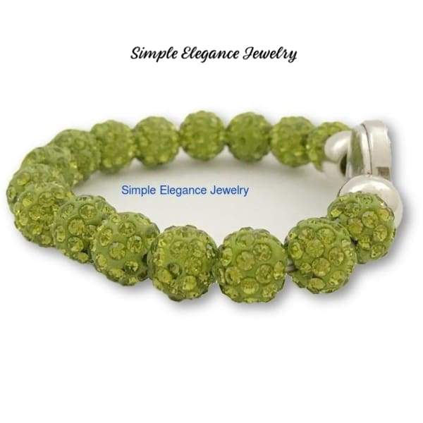 Elastic Single Snap-Apple Green Shamballa Bead Snap Bracelet (S-M) 18mm-20mm - Snap Jewelry