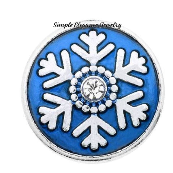 Enamel Rhinestone Snowflake Charm Snap 20mm (Assorted Colors) - Blue - Snap Jewelry