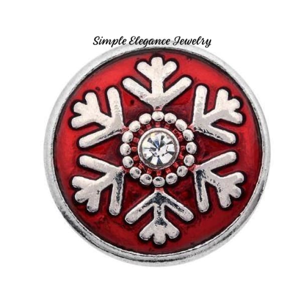 Enamel Rhinestone Snowflake Charm Snap 20mm (Assorted Colors) - Red - Snap Jewelry