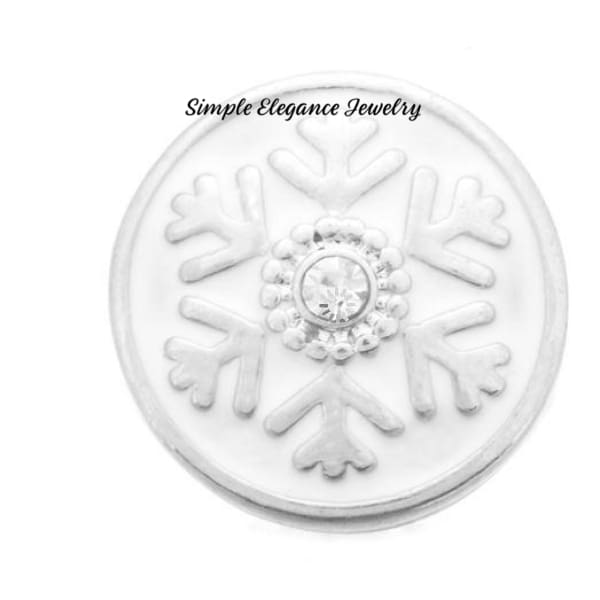 Enamel Rhinestone Snowflake Charm Snap 20mm (Assorted Colors) - White - Snap Jewelry