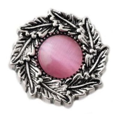 Fancy Cat-Eye Leaf Pattern Rhinestone 20mm Snap-Snap Charm Jewelry - Pink - Snap Jewelry