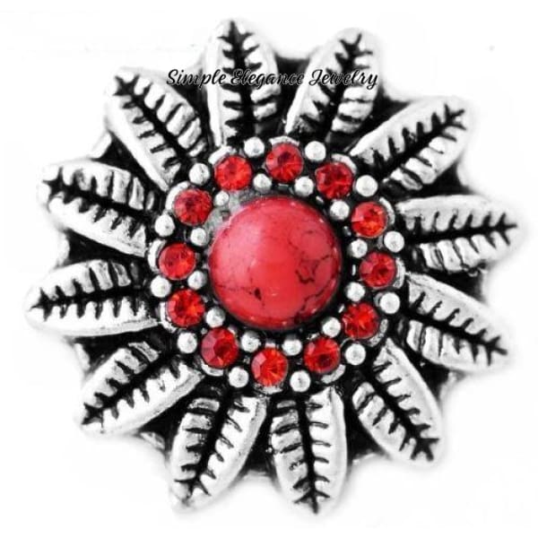 Feather Rhinestone Snap Charm 20mm - Red - Snap Jewelry