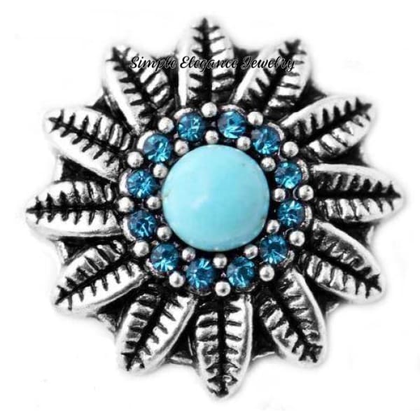 Feather Rhinestone Snap Charm 20mm - Turquoise - Snap Jewelry