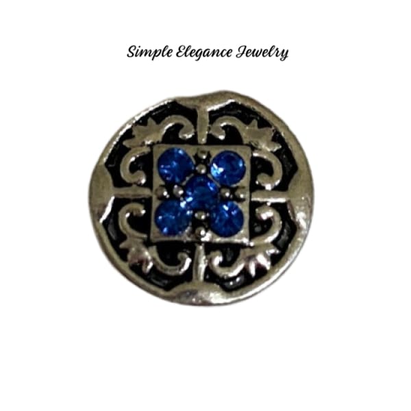 Filigree Colored Rhinestone MINI Snap Charm 12mm - Blue - Snap Jewelry