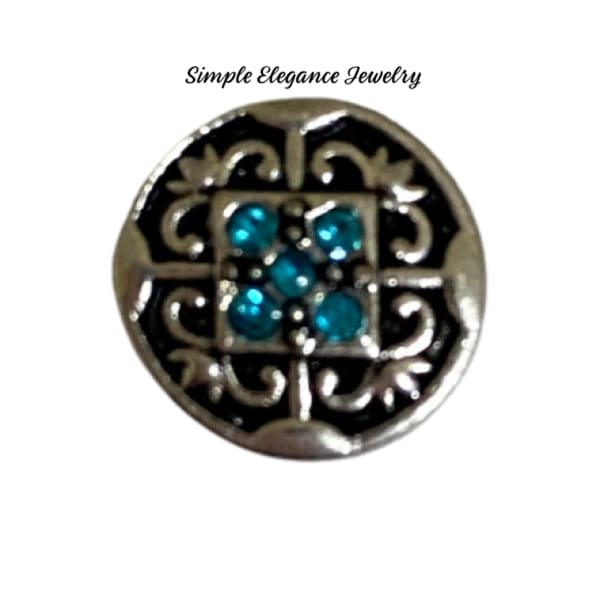 Filigree Colored Rhinestone MINI Snap Charm 12mm - Turquoise - Snap Jewelry