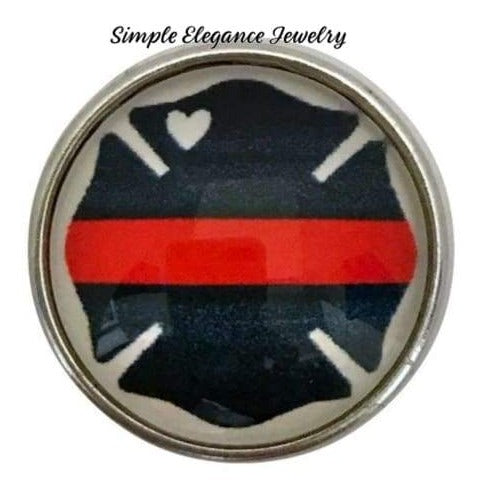 Fire Department Red Line Snap Charm 20mm - Snap Jewelry