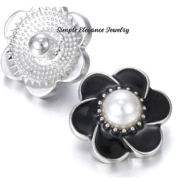 Flower Pearl Snap Charm 20mm for Snap Jewelry - Black - Snap Jewelry