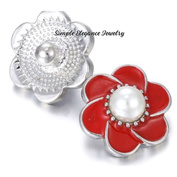 Flower Pearl Snap Charm 20mm for Snap Jewelry - Red - Snap Jewelry