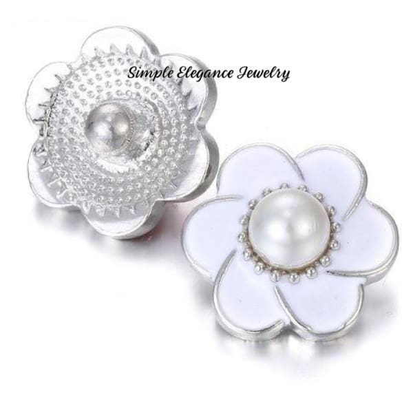 Flower Pearl Snap Charm 20mm for Snap Jewelry - White - Snap Jewelry