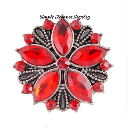 Flower Rhinestone Snap 20mm for Snap Jewelry - Red - Snap Jewelry