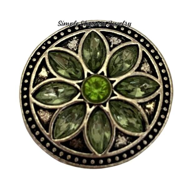 Green Flower Rhinestone Snap Charm 20mm - Snap Jewelry
