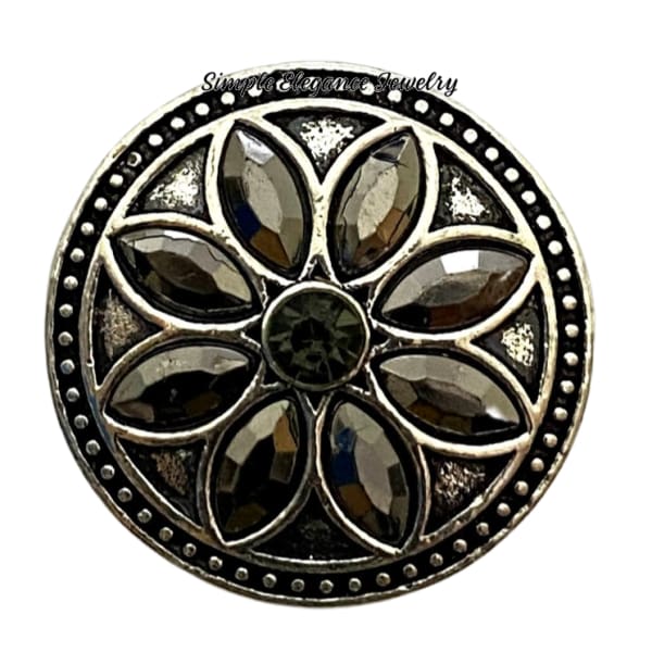 Flower Rhinestone Snap Charm 20mm - Platinum - Snap Jewelry