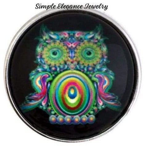 Green Hippie Owl 20mm for Snap Charm Jewelry - Snap Jewelry