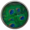 Green Peacock Feather Eye Snap Charm 20mm - Snap Jewelry