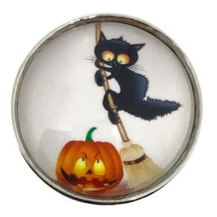 Halloween Snap Button-Cat and Broom 20mm - Snap Jewelry