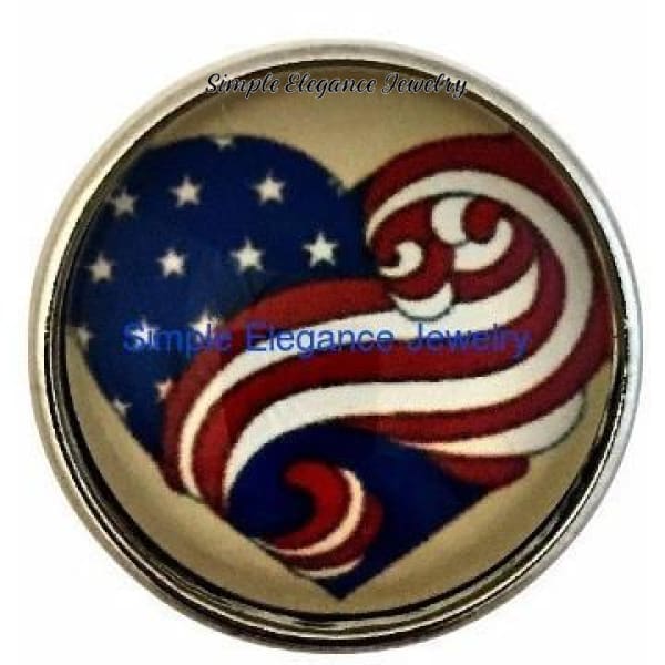 Heart American Flag Snap 20mm - Snap Jewelry