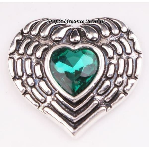Heart Metal Snap 20mm-Birthstone Rhinestone Snap - Green - Snap Jewelry