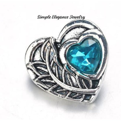 Heart Metal Snap 20mm-Birthstone Rhinestone Snap - Turquoise - Snap Jewelry