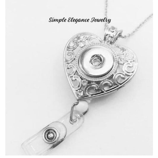 Heart Retractable Necklace Snap Badge Holder 18mm-20mm - Snap Jewelry