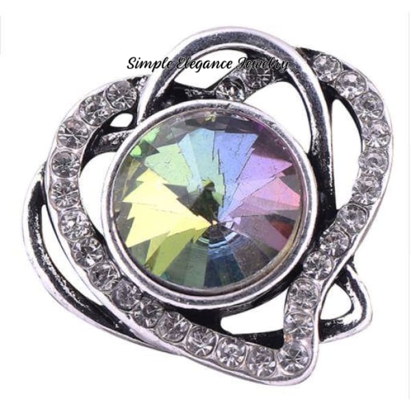 Heart Snap with Large Rainbow Rhinestone 20mm Snap for Snap Jewelry - Snap Jewelry
