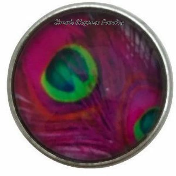 Hot Pink Peacock Feather Eye Snap 20mm - Snap Jewelry