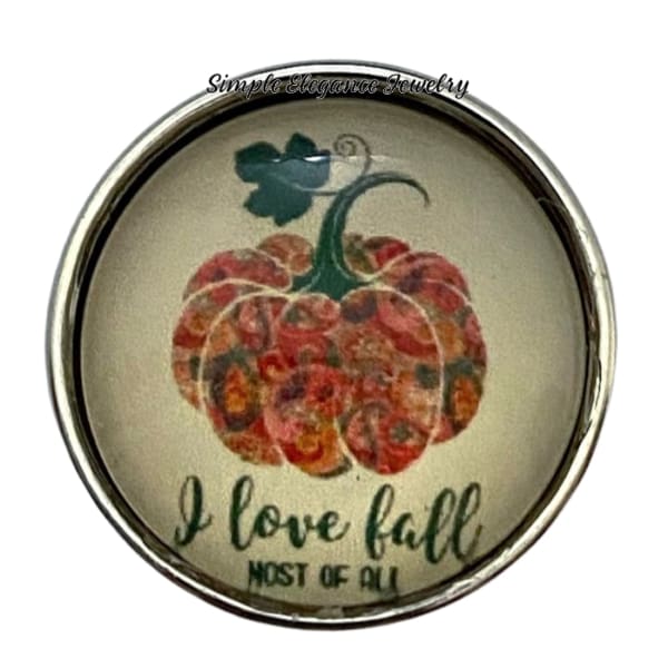 I Love Fall Pumpkin Snap Charm 20mm - Snap Jewelry