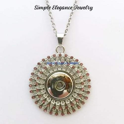 Large Pink Rhinestone Snap Pendant 18mm-20mm Snaps (Includes 20 Stainless Steel Chain) - Snap Jewelry