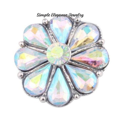Large Rhinestone Flower Snap Button 20mm - Iridescent White - Snap Jewelry
