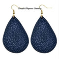 Leather Earrings-Blue Teardrop Leather - Earrings