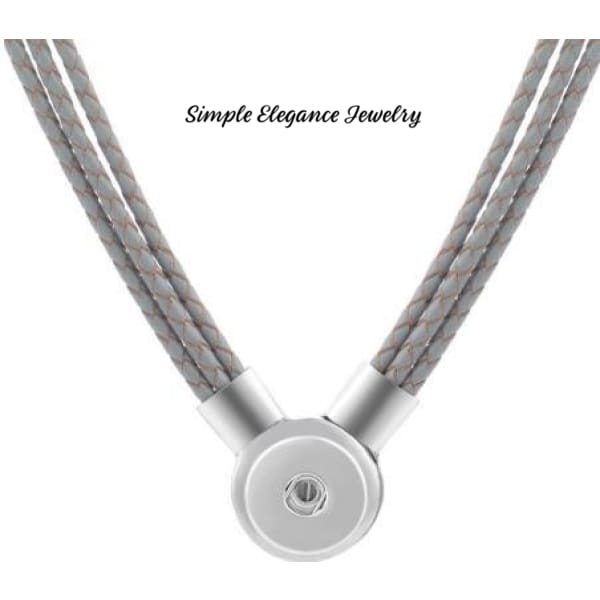 Leather Magnetic Necklace-Triple Strand 20mm for Snap Jewelry - Gray Triple Strand - Snap Jewelry