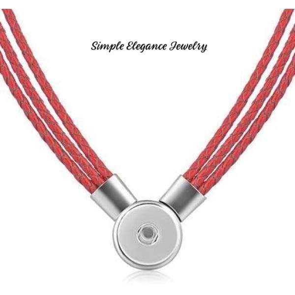 Leather Magnetic Necklace-Triple Strand 20mm for Snap Jewelry - Red Triple Strand - Snap Jewelry