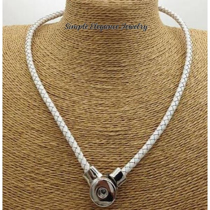 Leather Single Strand Magnetic Snap Necklace - White - Snap Jewelry