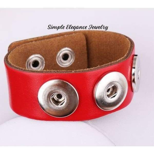 Leather Triple Snap Bracelet for 18-20mm Snaps - Red - Snap Jewelry