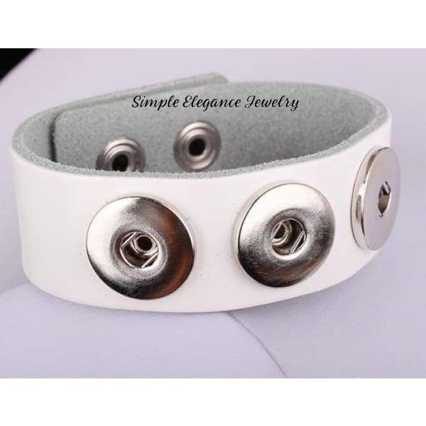Leather Triple Snap Bracelet for 18-20mm Snaps - White - Snap Jewelry