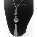 Long Tassle Snap Necklace-20mm Snaps-Crystal Ball - Snap Jewelry