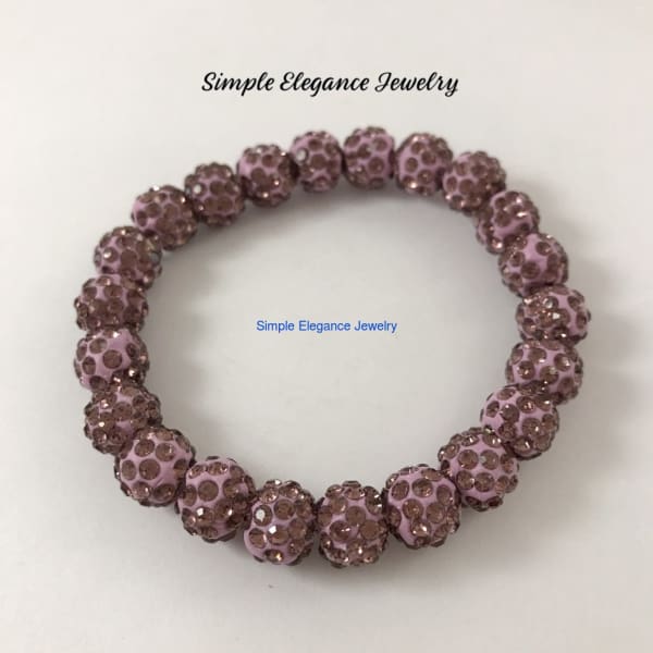 LT Purple Elastic Shamballa Bead Bracelet 10mm Beads - Small-Medium - Shamballa Bead Bracelets