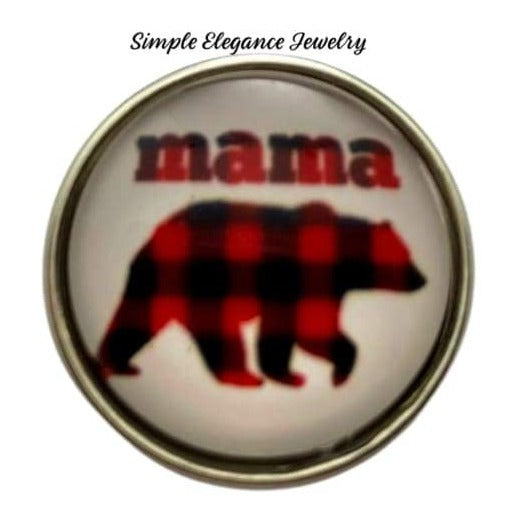 Mama Bear Buffalo Plaid Snap Charm 20mm - Snap Jewelry