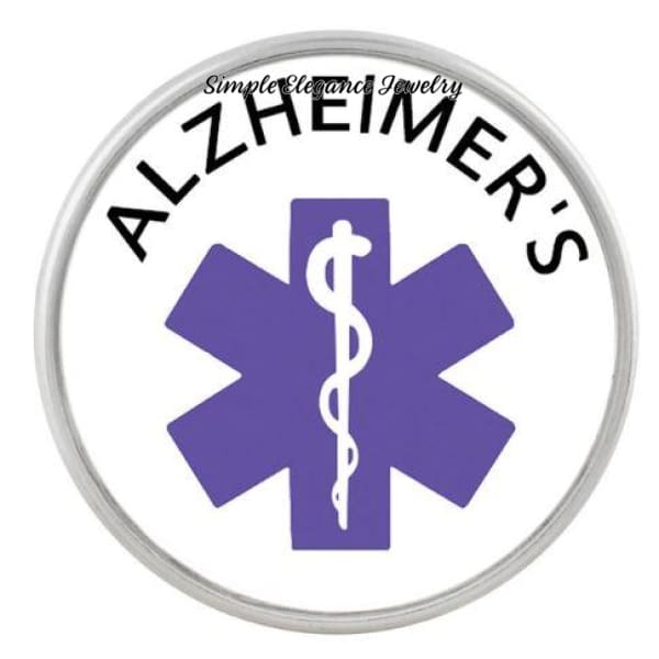 Medical Alert Snap Charms 20mm for Snap Jewelry - Alzheimers - Snap Jewelry