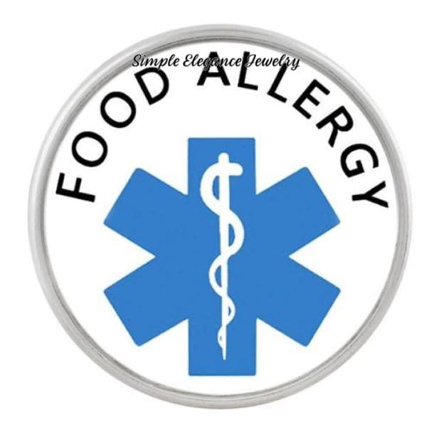 Medical Alert Snap Charms 20mm for Snap Jewelry - Food Allergy - Snap Jewelry