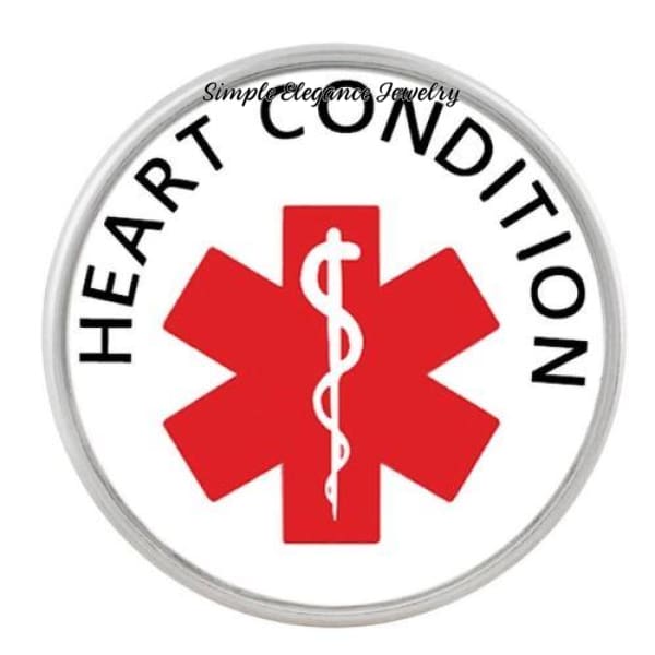 Medical Alert Snap Charms 20mm for Snap Jewelry - Heart Condition - Snap Jewelry