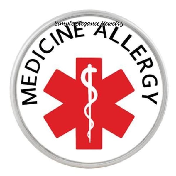 Medical Alert Snap Charms 20mm for Snap Jewelry - Medicine Allergy - Snap Jewelry