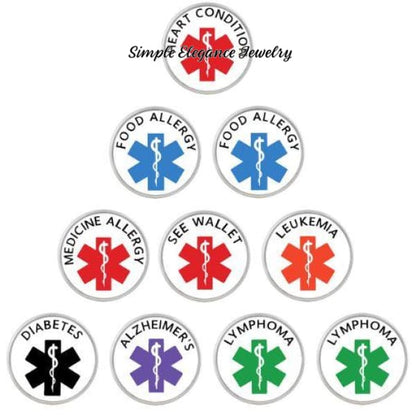 Medical Alert Snap Charms 20mm for Snap Jewelry - Snap Jewelry
