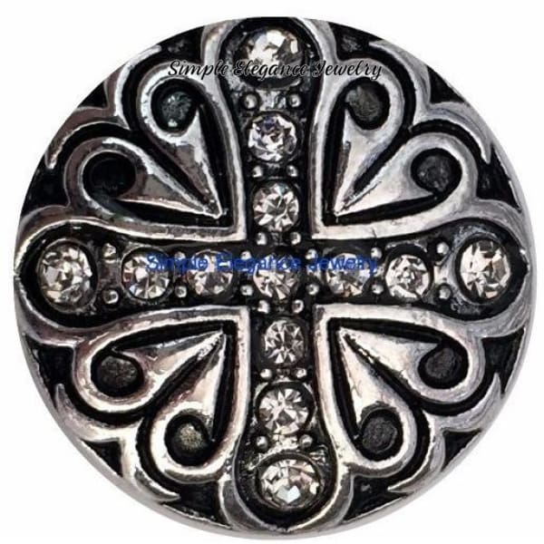 Metal Clear Rhinestone Cross Snap Charm 20mm - Snap Jewelry