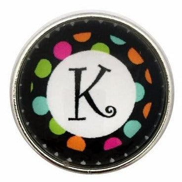 Multi-Colored Alphabet Letter Snaps 20mm (A-Z Available) - K - Snap Jewelry
