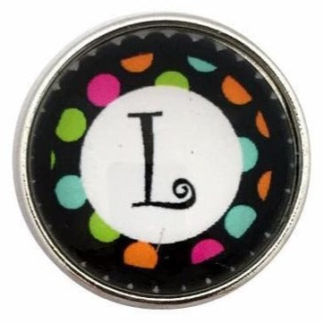 Multi-Colored Alphabet Letter Snaps 20mm (A-Z Available) - L - Snap Jewelry